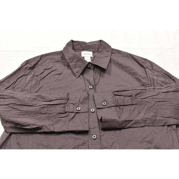 Chico's Brown 100% Cotton Long Sleeve Button-Down Top Size 2 - Picture 6 of 8